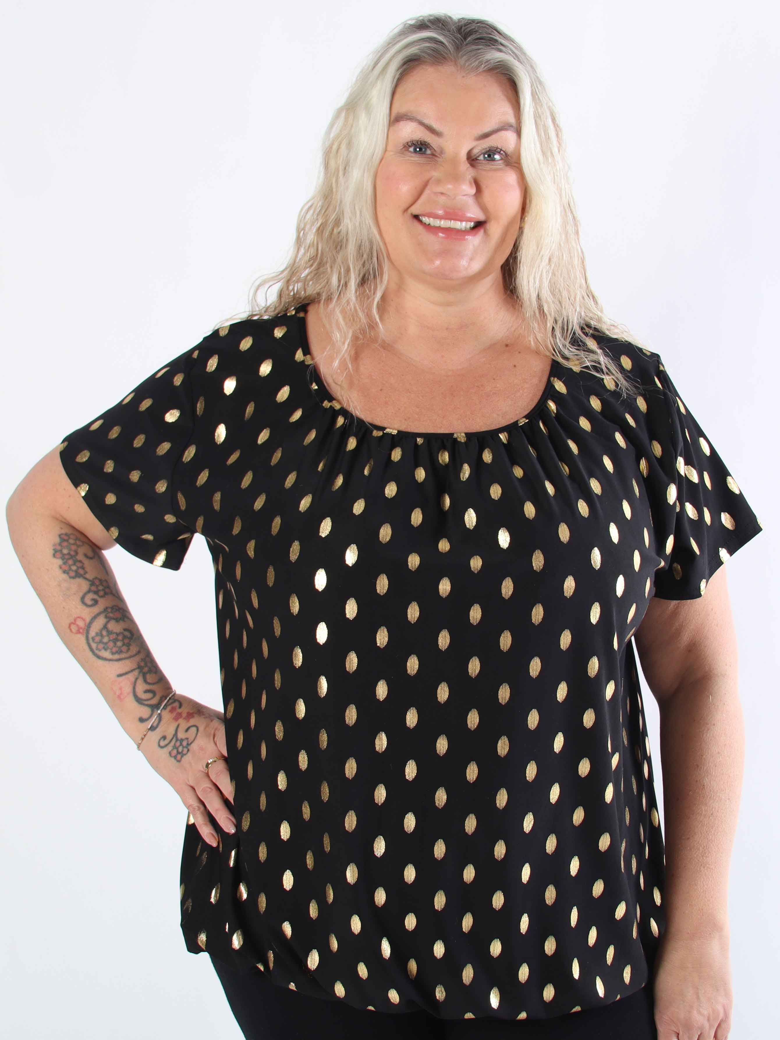 Miracle Dot T-shirt - Elastisk plus size bluse med guld dutter på